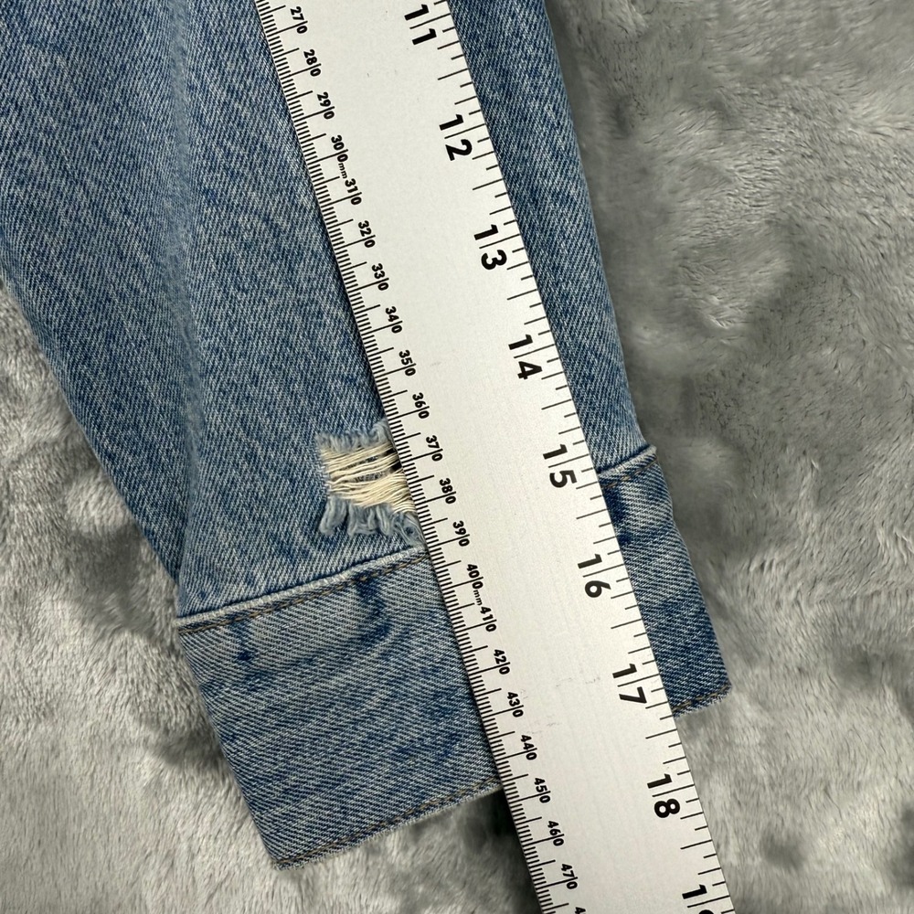 H&M &Denim Womens Light Wash Distressed Cropped Jean Jacket Blue Small Bikercore - Picture 7 of 16